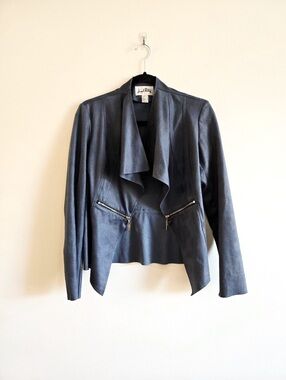 JOSEPH RIBKOFF I US 2 (XS/S) Faux Leather Open Waterfall Jacket Blazer I blue